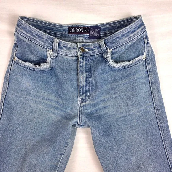 Y2K Vintage Jeans Embroidered Flower Trim Frayed Hem Denim Size 10 2000s Retro - Picture 3 of 16